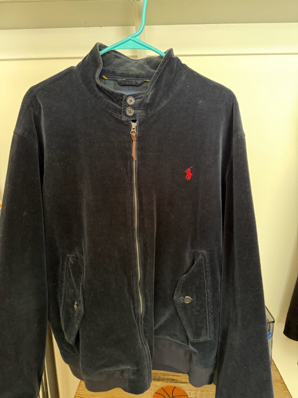Ralph Lauren Navy Corduroy Bomber Jacket with Red Pony